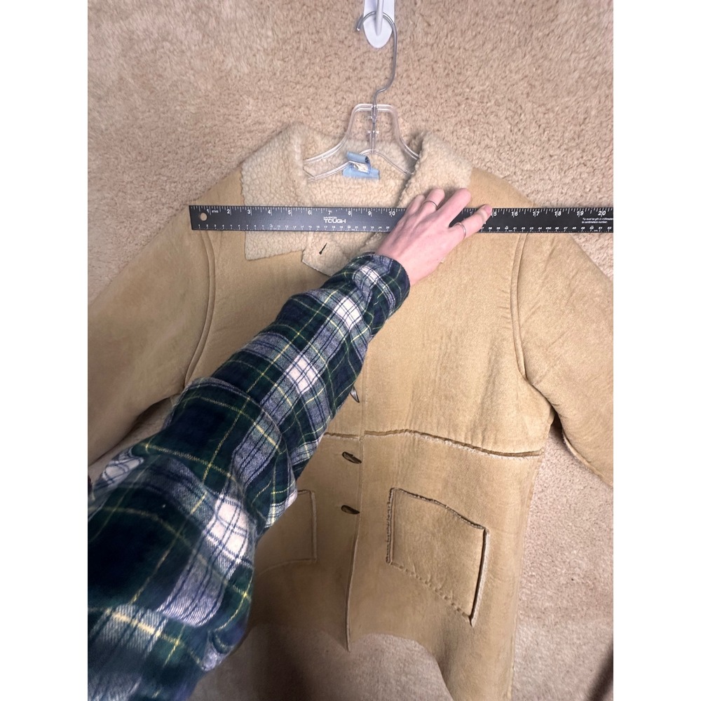 Sigrid Olsen Faux Suede Sherpa Coat Tan Large Y2K Boho - Picture 14 of 15